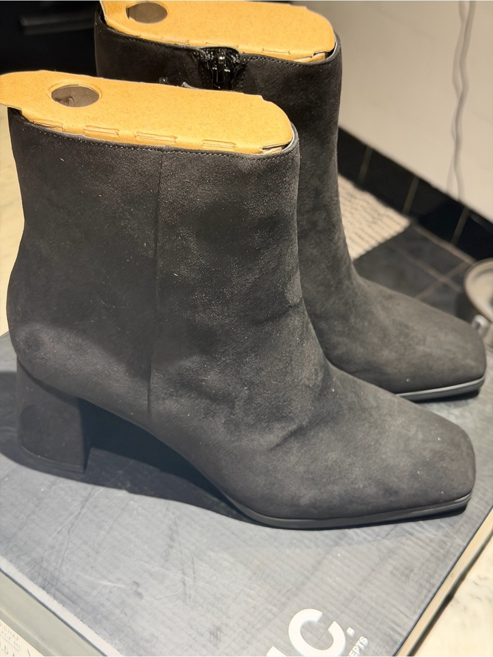 INC International Concepts Black Suede Ankle Boots with Block Heel